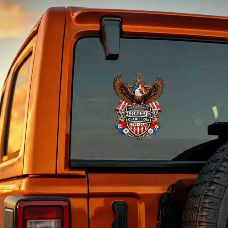 USA 250 Years Freedom Cross Eagle Flag Patriotic Car Window Vinyl Decal