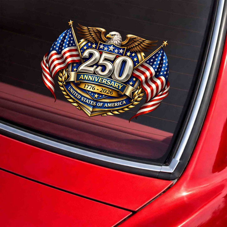 USA 250th Anniversary 1776-2026 Gold Crest Eagle Flag Car Window Vinyl Decal