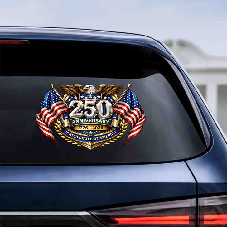 USA 250th Anniversary 1776-2026 Gold Crest Eagle Flag Car Window Vinyl Decal