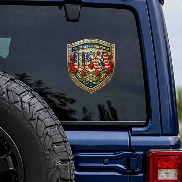 USA 250 Years 1776-2026 Patriotic Shield Red Roses Car Window Vinyl Decal