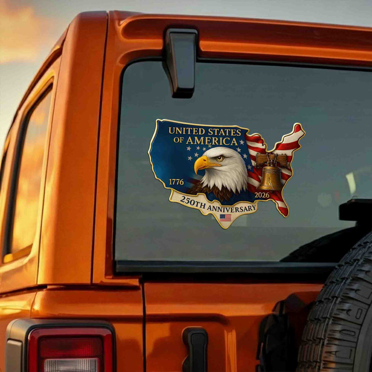 USA Map 250th Anniversary Eagle Car Decal – 1776–2026 Patriotic Sticker