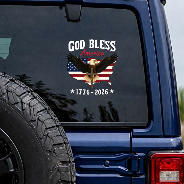 God Bless America Eagle 1776-2026 Patriotic Car Window Vinyl Decal