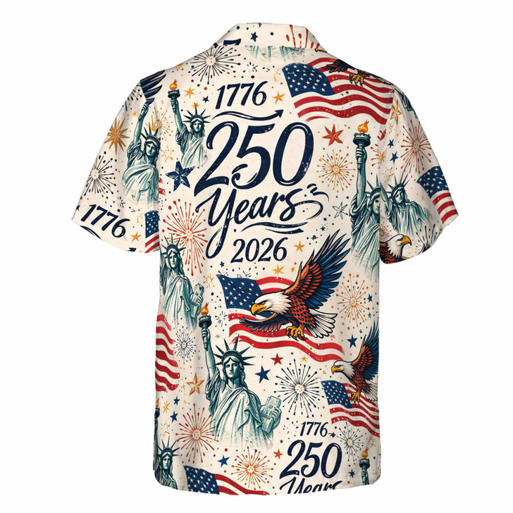 USA 250 Years 1776-2026 Eagle Liberty Patriotic Button Down Shirt S-5XL