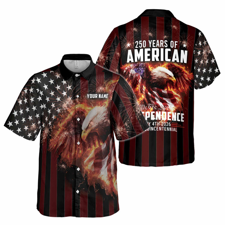 Custom Name USA 250 Years 1776-2026 Fire Eagle Button Down Shirt S-5XL