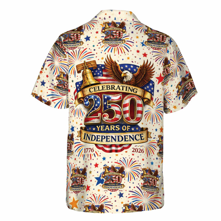 USA 250 Years 1776-2026 Fireworks Eagle Patriotic Button Down Shirt S-5XL