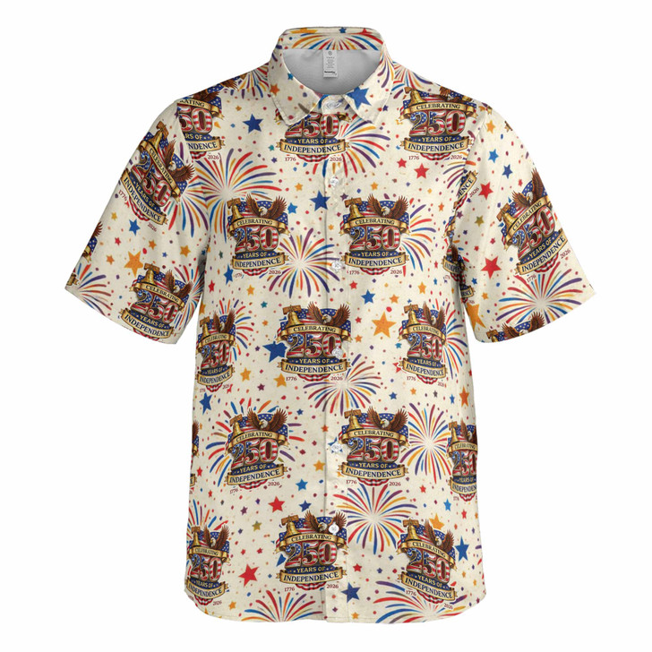 USA 250 Years 1776-2026 Fireworks Eagle Patriotic Button Down Shirt S-5XL