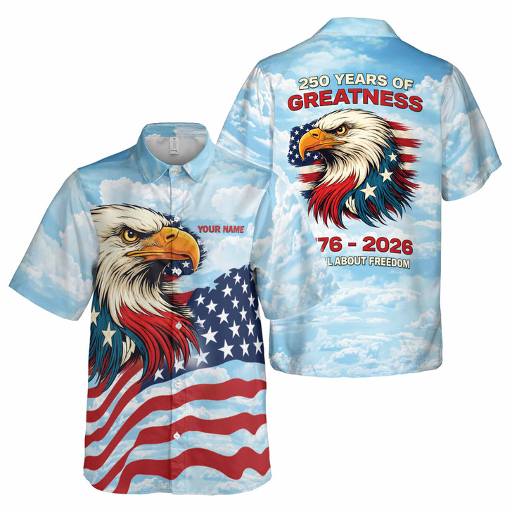 Custom Name 250 Years of Greatness 1776-2026 Eagle Button Down Shirt S-5XL