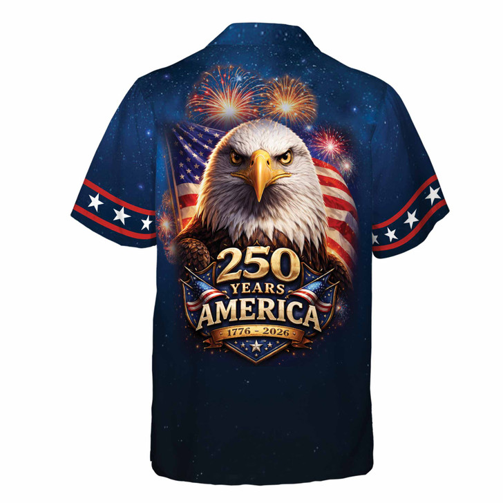 USA 250 Years 1776-2026 Galaxy Eagle Fireworks Button Down Shirt S-5XL