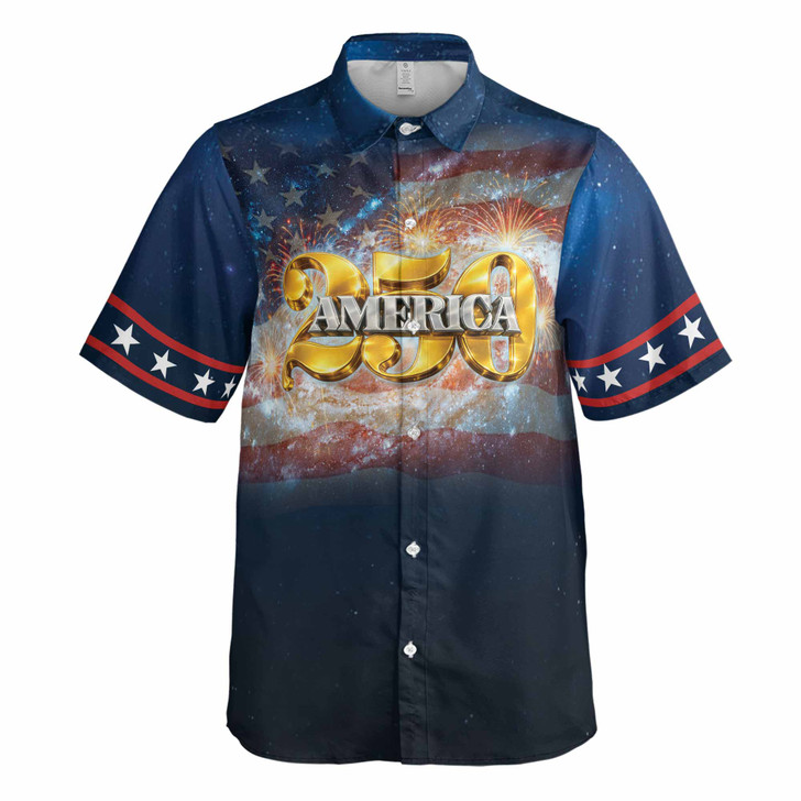 USA 250 Years 1776-2026 Galaxy Eagle Fireworks Button Down Shirt S-5XL