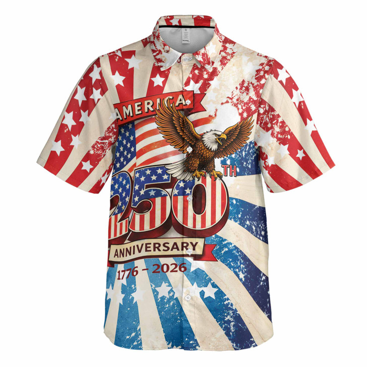 USA 250th Anniversary 1776-2026 Distressed Eagle Button Down Shirt S-5XL
