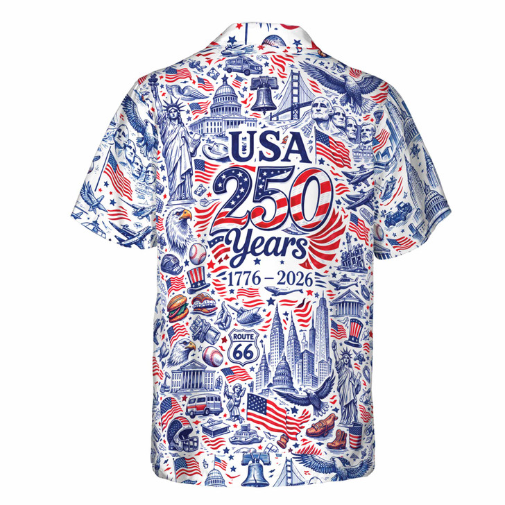USA 250 Years 1776-2026 Doodle Sketch Patriotic Button Down Shirt S-5XL