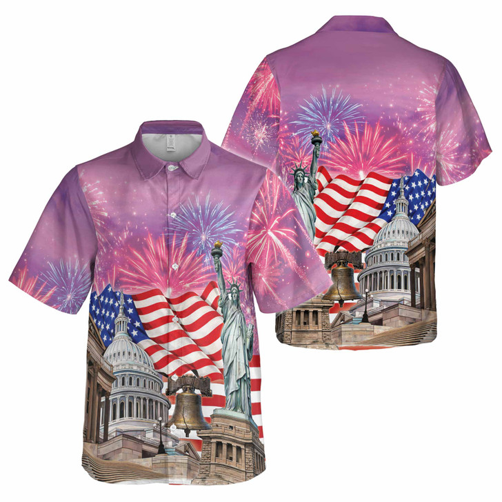 USA 250 Years 1776-2026 Purple Sunset Celebration Button Down Shirt S-5XL