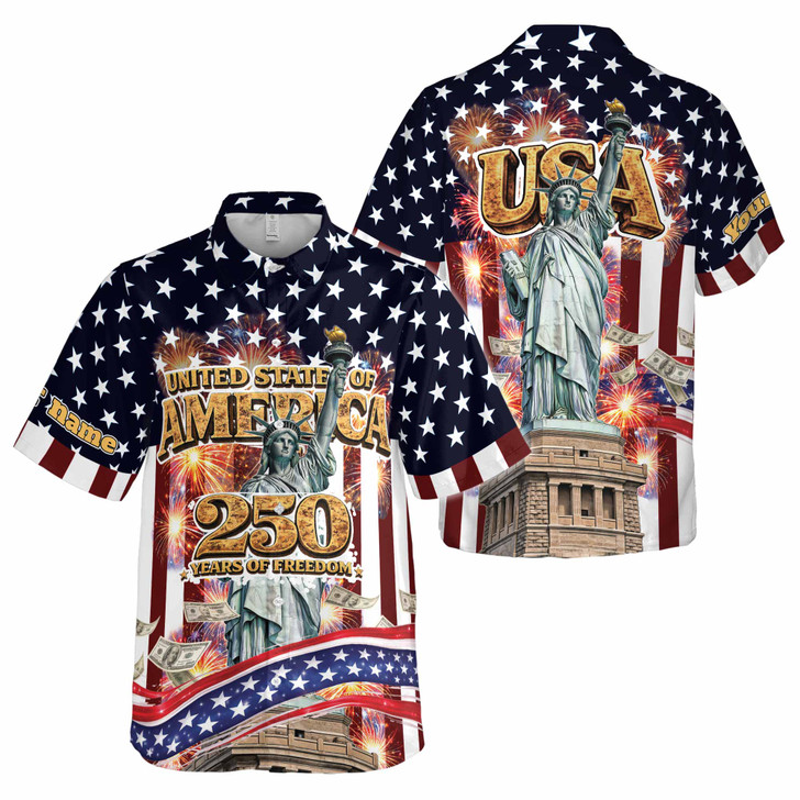 USA 250th Statue of Liberty Patriotic Celebration Button Down Shirt S-5XL