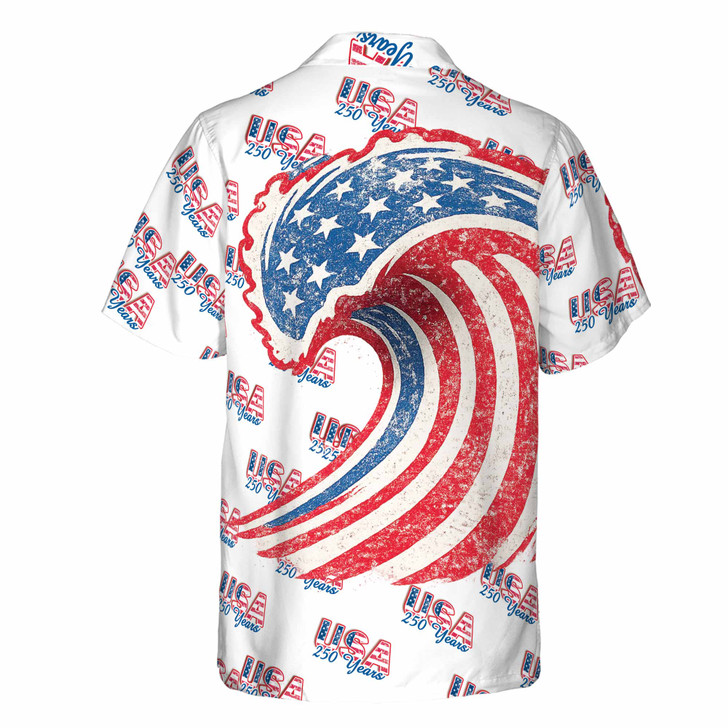 USA 250 Years Patriotic Great Wave Flag Print Button Down Shirt S-5XL