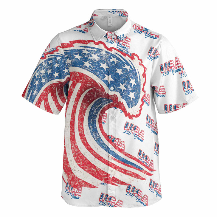 USA 250 Years Patriotic Great Wave Flag Print Button Down Shirt S-5XL