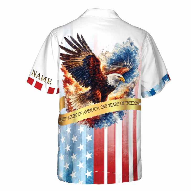 Custom Name 250 Years Freedom Eagle Patriotic Button Down Shirt S-5XL