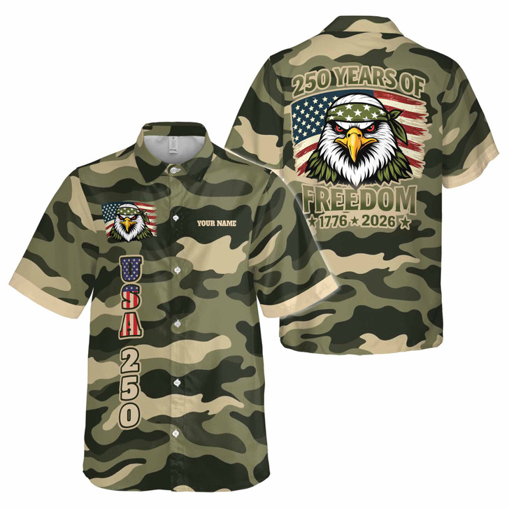 Personalized Camo 250 Years of Freedom Eagle Button Down Shirt S-5XL