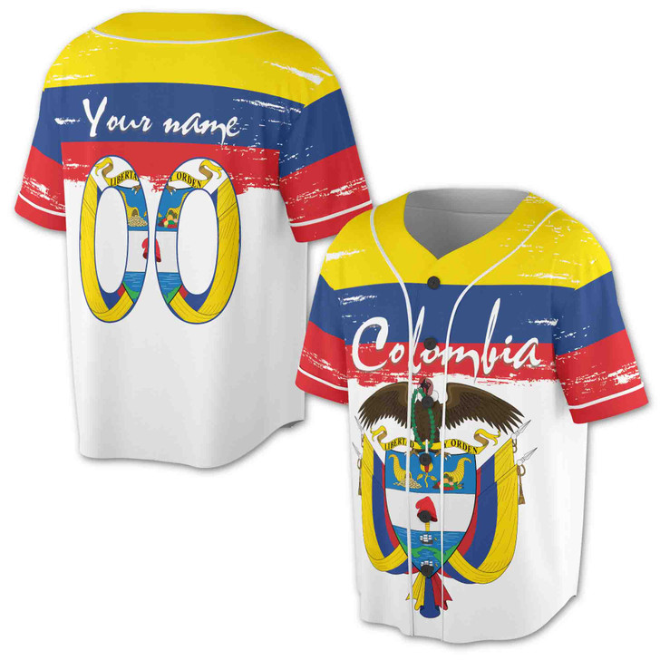 Personalize Name Number Colombia Flag coat of arms Baseball Jersey S-5XL