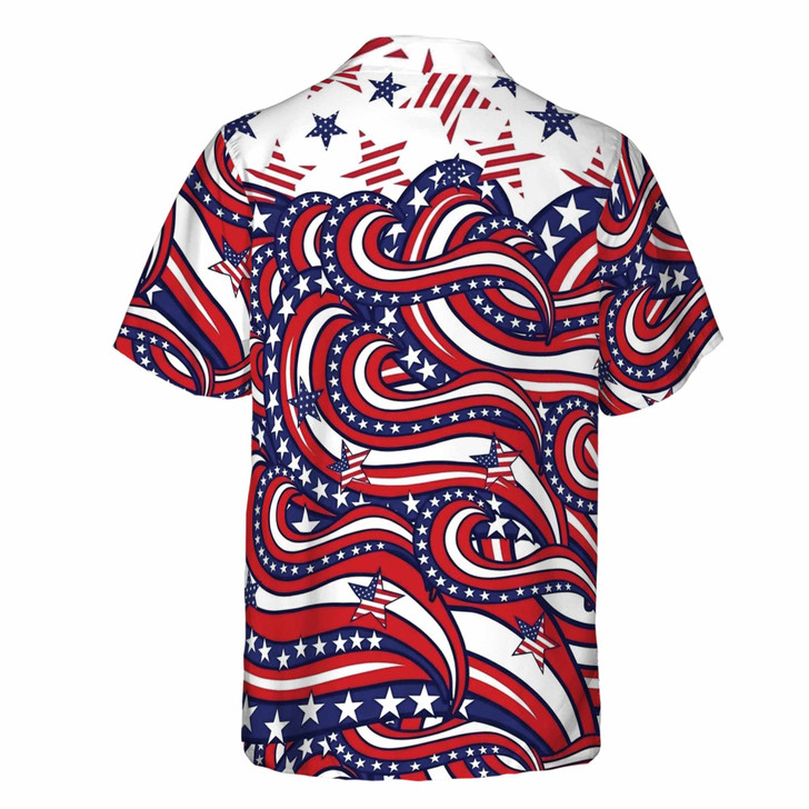 USA Flag Stars Swirl Patriotic Abstract Hawaiian Button Down Shirt S-5XL
