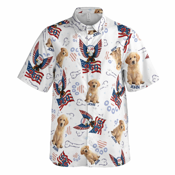 Custom Pet Picture 250 Years of America Patriotic Button Down Shirt S-5XL