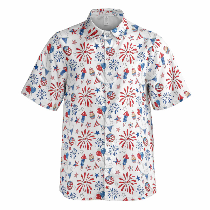 Fireworks America 250th Anniversary Patriotic Party Button Down Shirt S-5XL