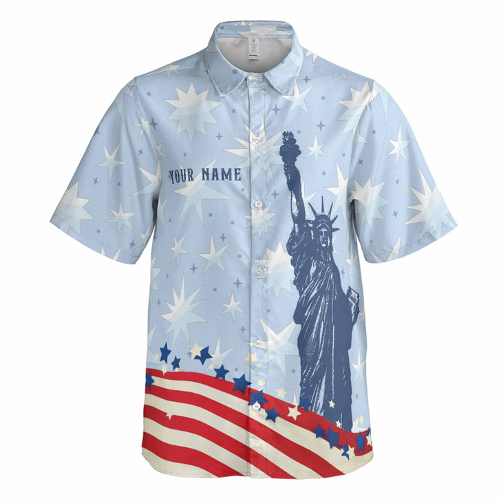 Personalized Liberty Bell Statue of Liberty Patriotic Button Down Shirt S-5XL