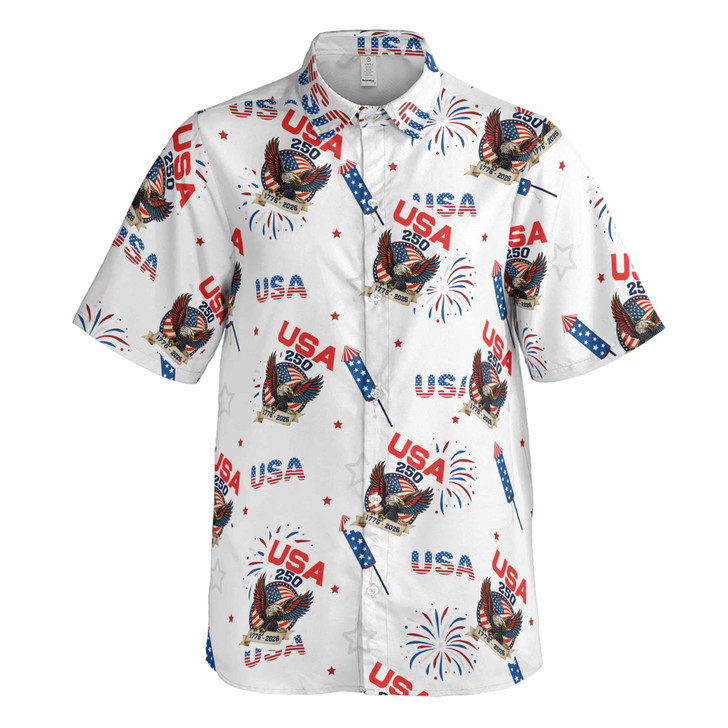 USA 250th Anniversary Landmarks Vintage Patriotic Button Down Shirt S-5XL
