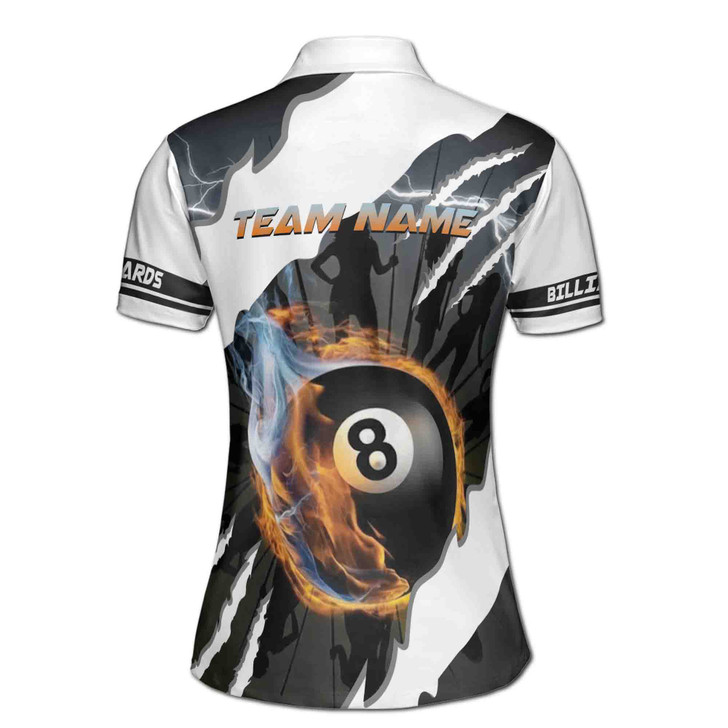 Custom Name & Team Billiards 8 Ball Fire Graphic Jersey Top Women's Polo Shirt S-5XL