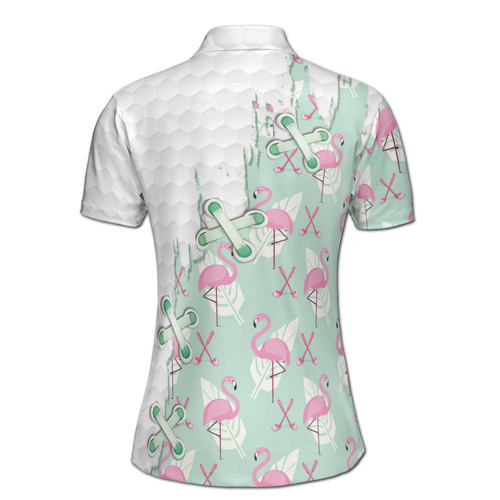 Personalized Flamingo Golf Pink Bird Tropical Floral Print Women's Polo Shirt S-5XL