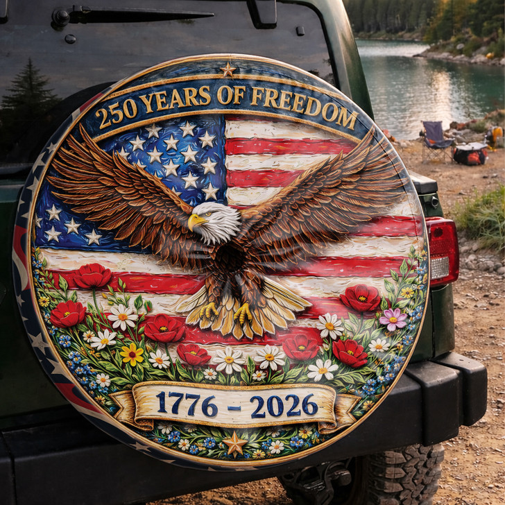 Vintage US Flag 250 Years Celebration Spare Tire Cover
