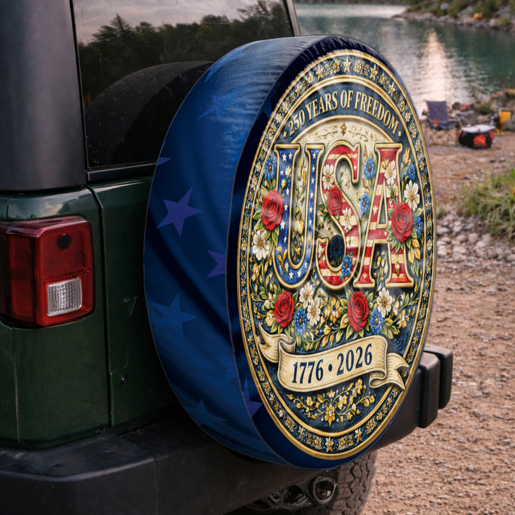 USA Anniversary 250 Years of Freedom Floral Spare Tire Cover
