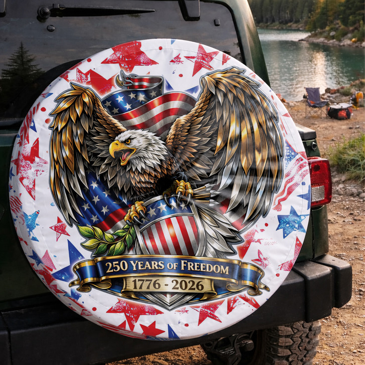 Vintage US Flag Stars and Eagle 250 Years of Freedom Spare Tire Cover