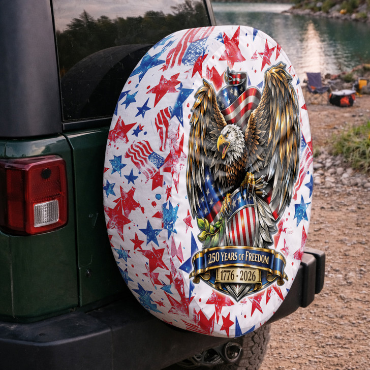 Vintage US Flag Stars and Eagle 250 Years of Freedom Spare Tire Cover