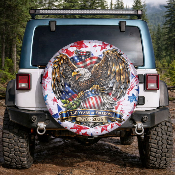 Vintage US Flag Stars and Eagle 250 Years of Freedom Spare Tire Cover