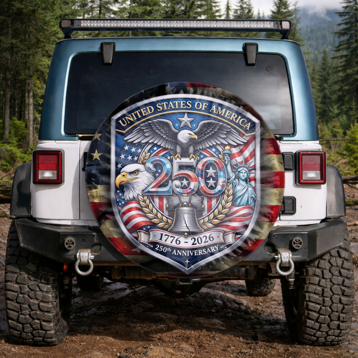 Patriotic United States 250 Years Freedom Icons Spare Tire Cover