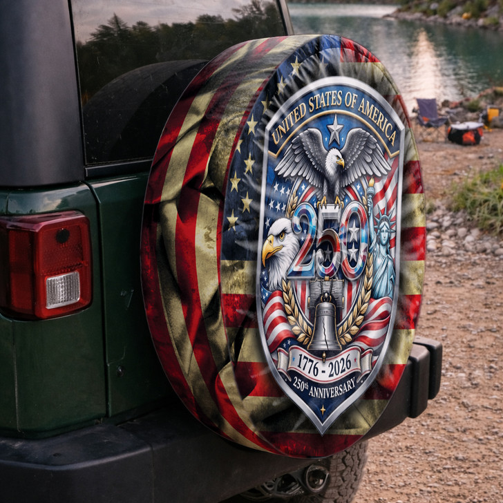 Patriotic United States 250 Years Freedom Icons Spare Tire Cover