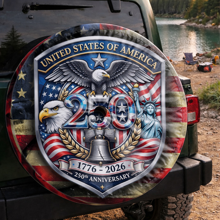 Patriotic United States 250 Years Freedom Icons Spare Tire Cover
