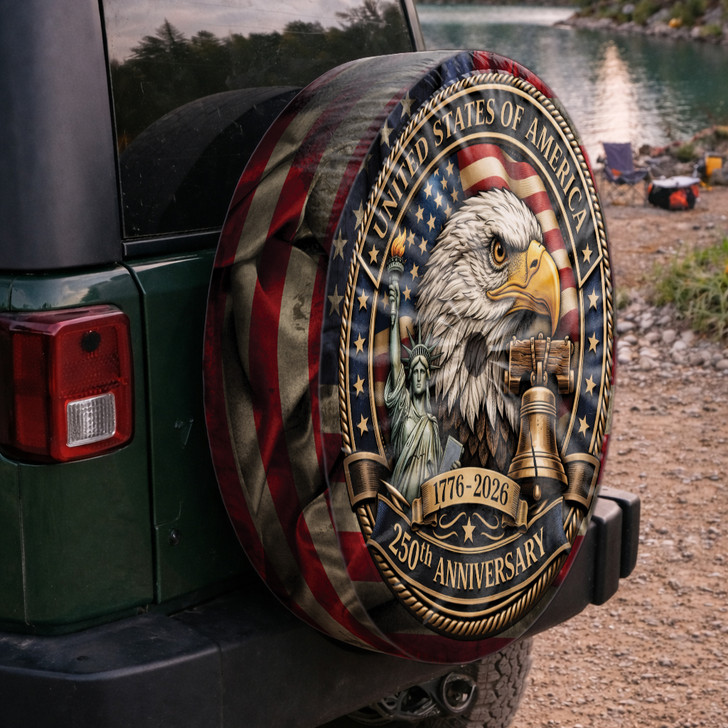 Vintage Patriotic American Icons 250th Celebration Spare Tire Cover