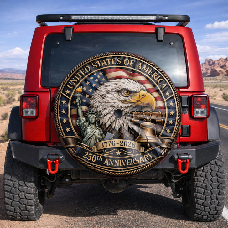 Vintage Patriotic American Icons 250th Celebration Spare Tire Cover