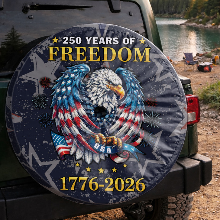 Celebration 250 Years of Freedom Fireworks Eagle Spare Tire Cover