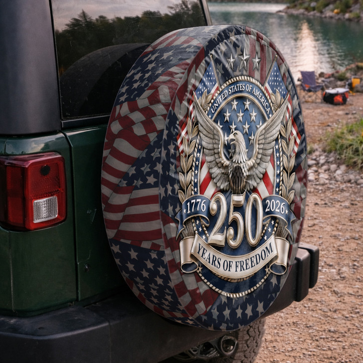 Freedom USA 250th Anniversary Silver Eagle Spare Tire Cover