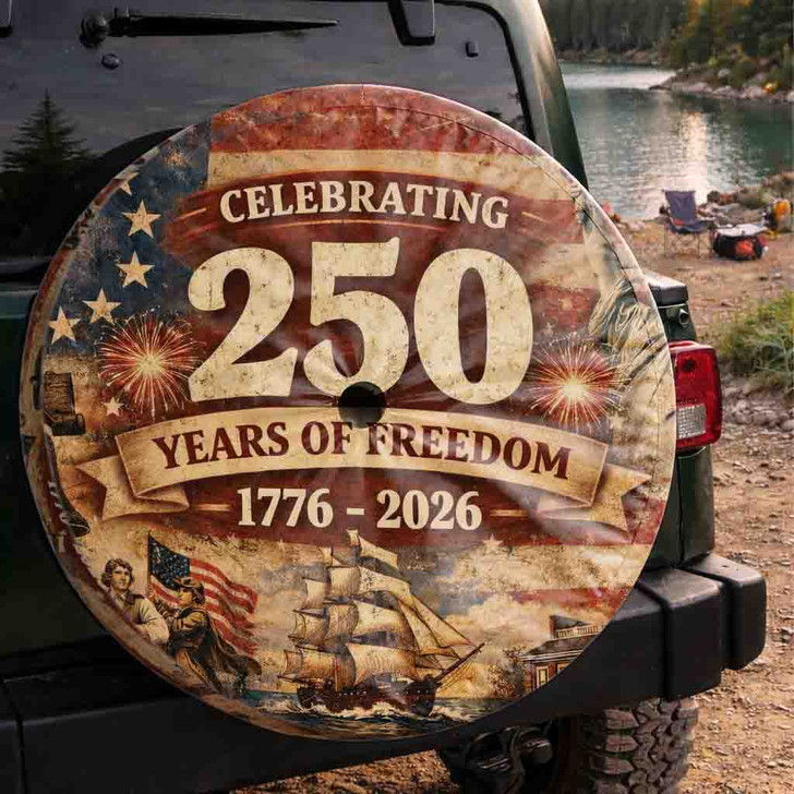 Celebrating Patriotic 250 Years of Freedom USA Spare Tire Cover