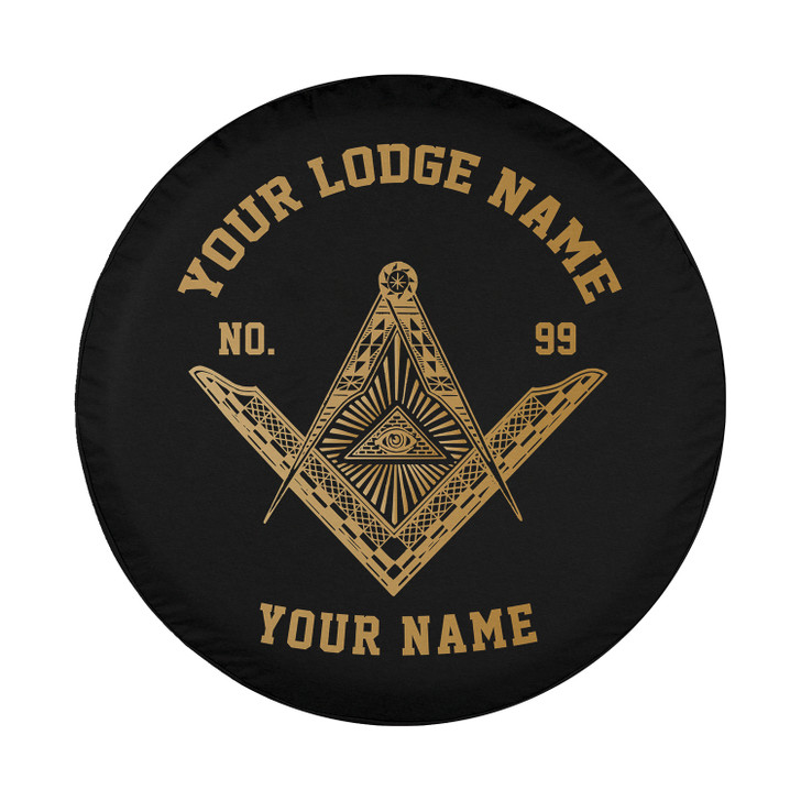 Custom Masonic Symbol Mason Pyramid All Seeing Eye Black Gold Spare Tire Cover