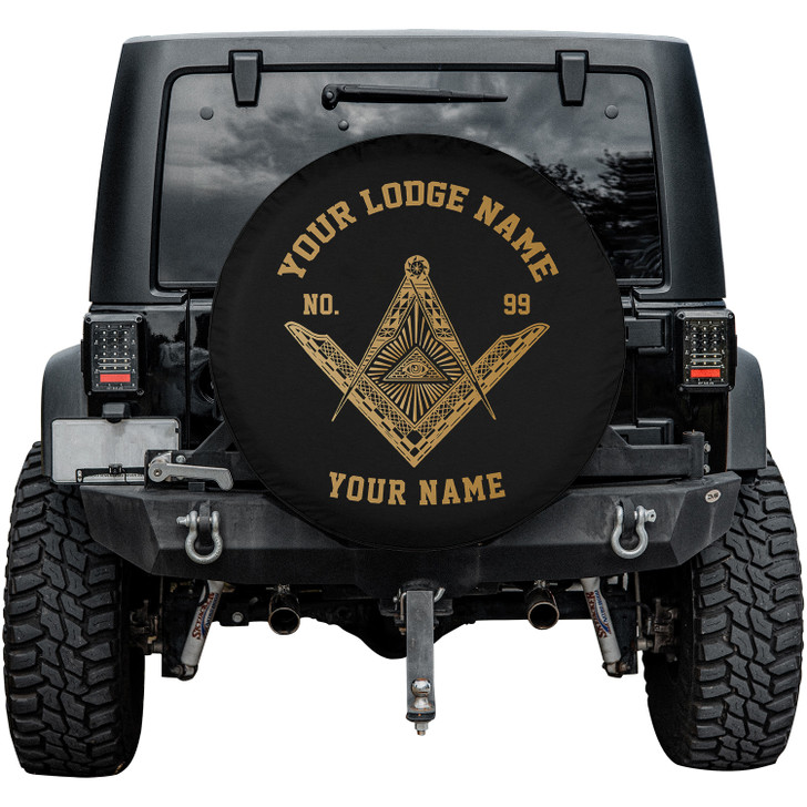 Custom Masonic Symbol Mason Pyramid All Seeing Eye Black Gold Spare Tire Cover
