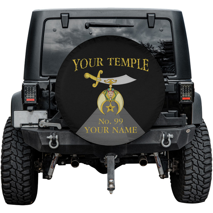 Custom Shriners Symbol Masonic Pyramid Background Black Yellow Spare Tire Cover