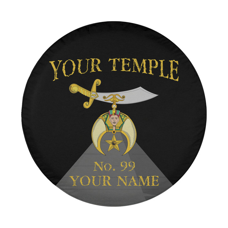 Custom Shriners Symbol Masonic Pyramid Background Black Yellow Spare Tire Cover