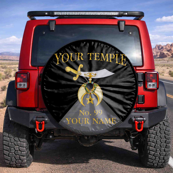 Custom Shriners Symbol Masonic Pyramid Background Black Yellow Spare Tire Cover