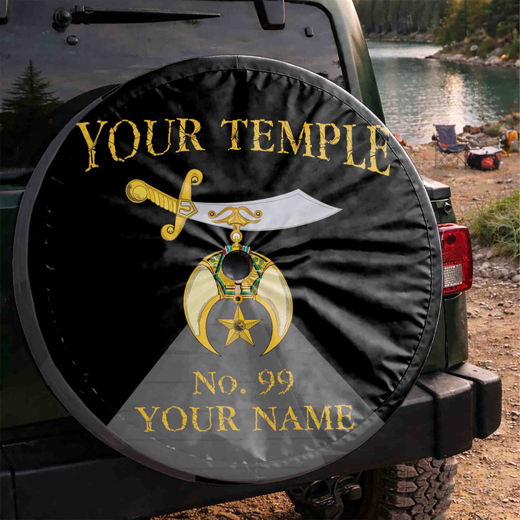Custom Shriners Symbol Masonic Pyramid Background Black Yellow Spare Tire Cover