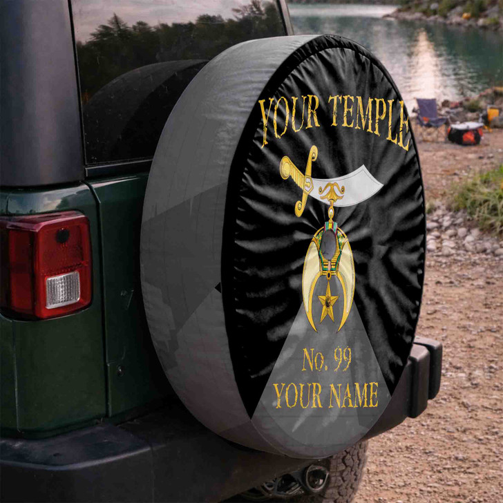 Custom Shriners Symbol Masonic Pyramid Background Black Yellow Spare Tire Cover