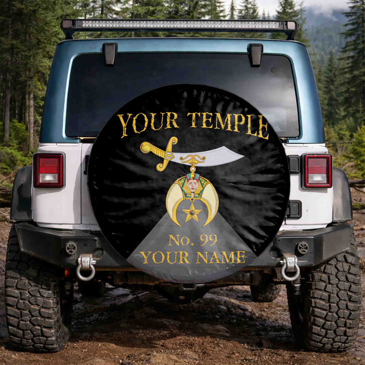 Custom Shriners Symbol Masonic Pyramid Background Black Yellow Spare Tire Cover